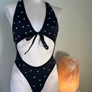 Black Studded One-Piece Swimsuit